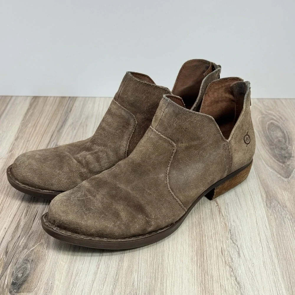 Born Kerri Ankle Boots Women's 8.5 Brown Suede Distressed Western Booties